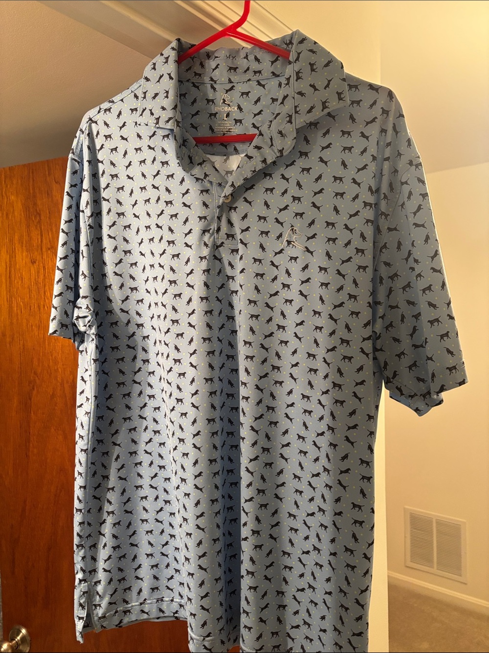 Rhoback Light Blue Polo with All-Over Dog Print